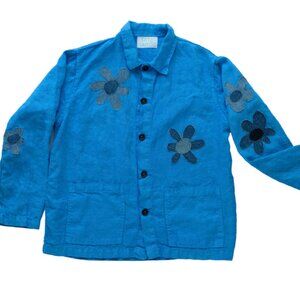 Linen Chore Jacket w/ Flowers - Kate Sando
